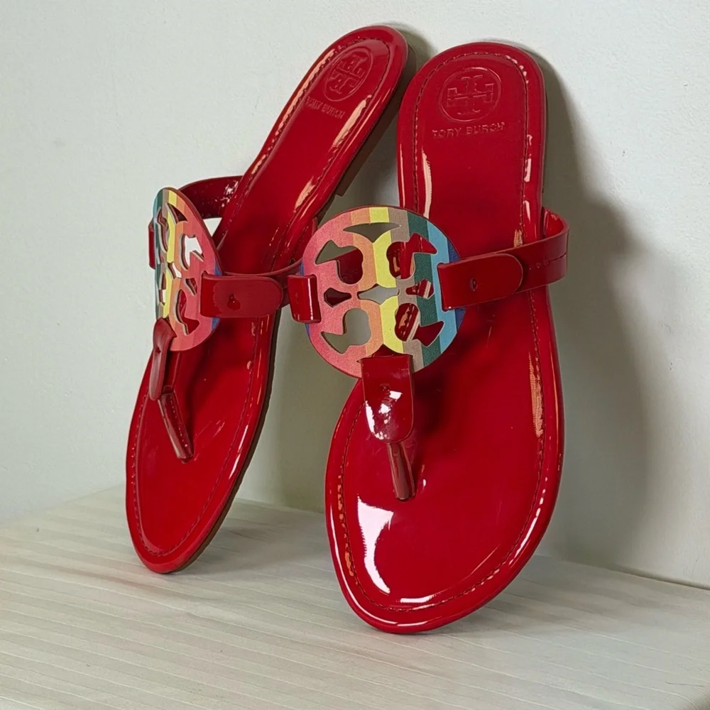 Tory Burch Iconic ‘Miller’ Thong Sandal Vibrant Glossy Red Women’s Size 41